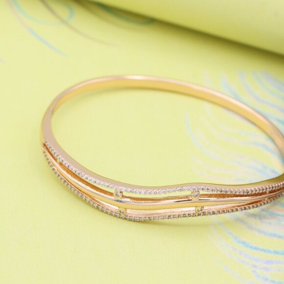 Rose Gold Bangle with Wavy Dual-Layer Design and Subtle Stones, XPBL0561 - Picture 3 of 12